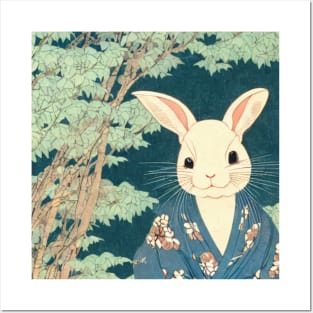 Kawaii Japanese Floral Rabbit Florida White Bunny Posters and Art